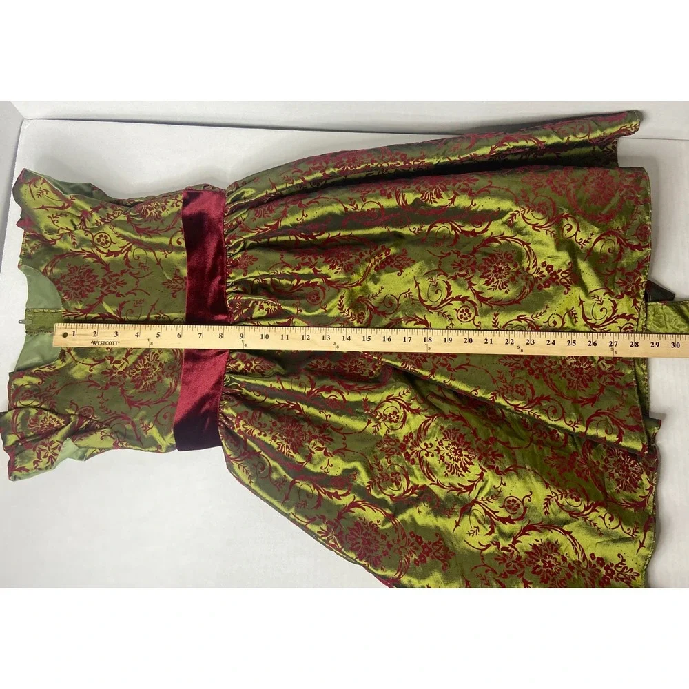 Swea Pea & Lilli Girls Green Burgundy‎ Damask Velvet Holiday Dress C812 Size 7